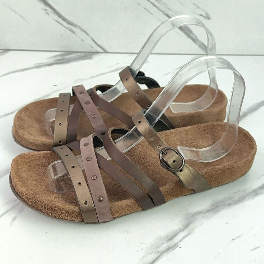 Naot Prescott Women's US 6 EU 36 Gold Brown Leather Flat Studded Strappy Sandal - Picture 3 of 8